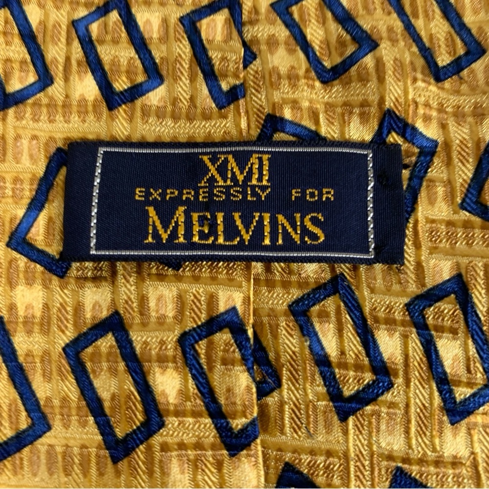 XMI Expressly for‎ MELVINS Tie Men's 100% Silk Geometric Yellow  Blue USA 4.0"*